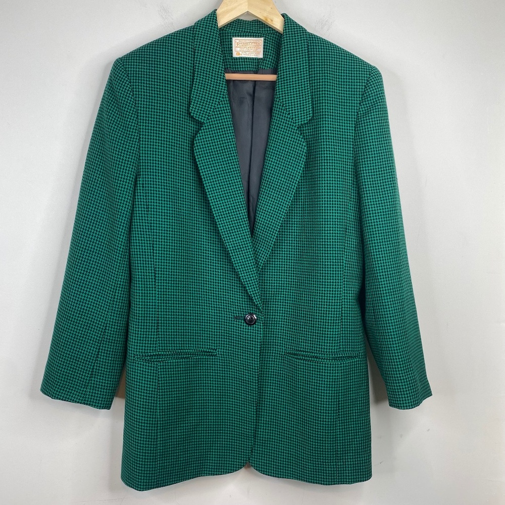 Vintage Pendleton Wool Blazer 10T Green Houndstooth USA Made St Pattys Old Money
